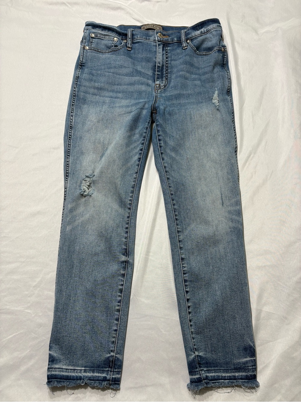 High-Rise Light Blue Wash Women's Jeans with Subtle Distress